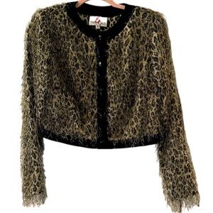 Vintage En Francias leopard print  Black and Gold Textured Blazer size s